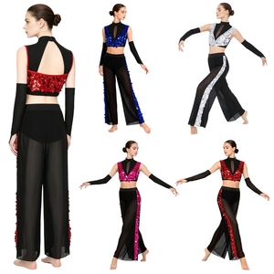 Women Latin <b>Dance</b> Practice Lyrical Outfit <b>Crop</b> <b>Top</b> And Wide Leg Pant Modern <b>Dance</b> Costume Performance Competition Stage Show - Product Image 1