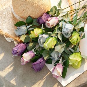 ดอกกุหลาบประดิษฐ์ CallaFloral ก้านเดี่ยว สีฟ้า สีม่วงอ่อน สีม่วงเข้ม สีเขียว สำหรับตกแต่งงานแต่งงาน ตกแต่งบ้าน และเป็นพร็อพถ่ายภาพ - Product Image 1