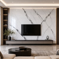Panneau mural WYRAX en PVC UV effet marbre blanc Panda 1220x2440mm 3.5mm, haute brillance, résistant à l'humidité, pour salle de bain d'hôtel