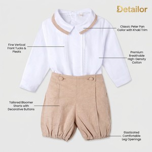 Bộ quần áo trẻ em sơ sinh chất liệu cotton cao cấp bán buôn, áo sơ mi dài tay xếp ly, quần đùi, thời trang thiết kế trẻ em, bộ vest lịch lãm - Product Image 2
