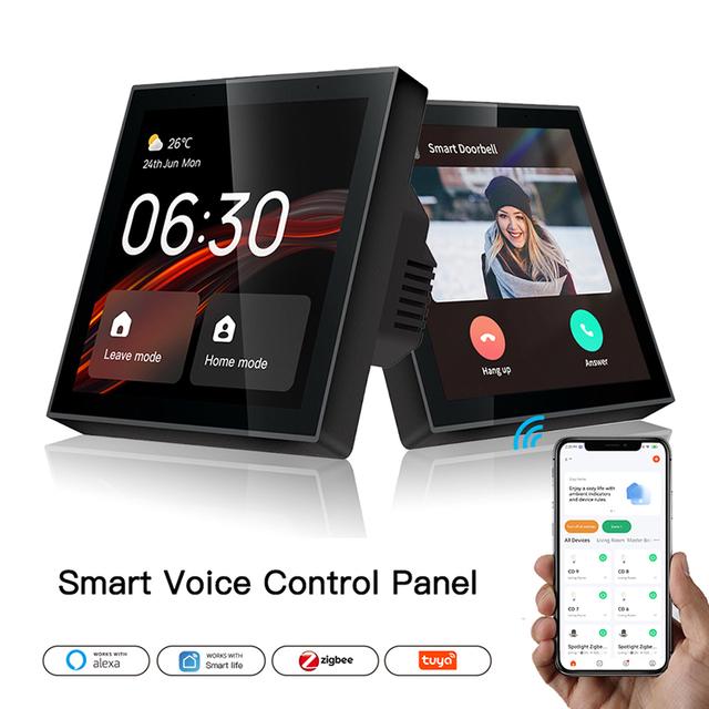 Tuya 4 Inch Smart Home Zigbee Gateway Alexa Google Home Voice IPS WiFi Connectivity App Function Compatible Alexa Google Home