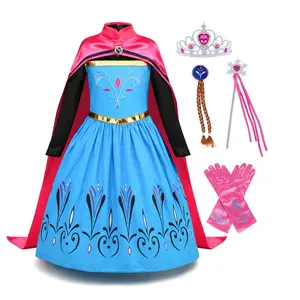 Hot sale Elsa Anna princess role play costume kids TV movie Halloween Christmas Cosplay party Anna fancy dress with Cape