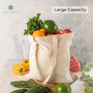 Bolsas de mano reutilizables de algodón 100%, patrón de tierra salada, estilo de moda para compras de comestibles a granel, uso de regalos de <span class=keywords><strong>playa</strong></span> DIY - Product Image 3