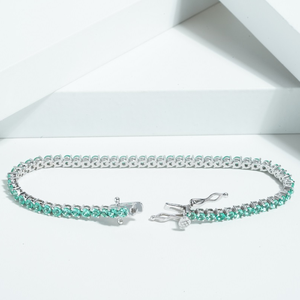 Starsgem, 14K, ajuste de garra de oro amarillo, forma redonda, pulsera de cadena de oro sólido, 2,5mm, piedras preciosas cultivadas en laboratorio, pulsera de Color zambiano - Product Image 2