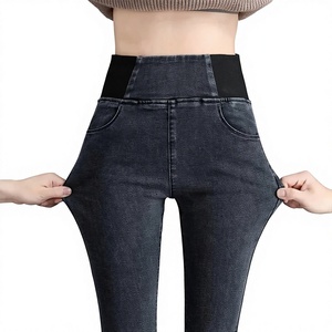 Pantalones Largos de Mezclilla de Cintura Alta para <span class=keywords><strong>Mujer</strong></span>, Nuevos <span class=keywords><strong>Jeans</strong></span> Ajustados con Forro Polar y Cintura Elástica para Otoño e Invierno, Tallas Grandes para Damas Curvilíneas - Product Image 1