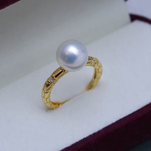 Bague en argent S925 Zhuji Danshui, perle ronde de 9-10 mm, forte luminosité, défauts discrets, style simple, réglable - Product Image 1