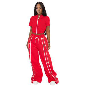 9479 New Sports <b>Strap</b> Buckle Loose Pocket Wide Leg Pants Zipper Twopiece Set - Product Image 6