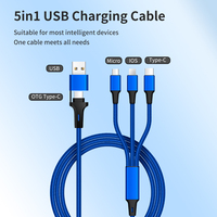 Cadeaux promotionnels Câble Usb 5 en 1 Câbles de charge rapide Chargeurs portables multifonctions tressés en nylon pour téléphone portable.