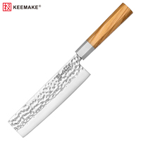Couteau à légumes Nakiri personnalisé de 7 pouces, lame en acier inoxydable 5CR15MOV martelée et polie miroir, avec manche octogonal en bois d'olivier