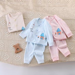 Anxiang Source Four Seasons bebé peinado algodón cuello ropa interior conjunto recién <span class=keywords><strong>nacido</strong></span> dos piezas patrón sólido tejido Comercio exterior volumen - Product Image 6