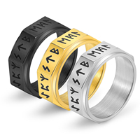 Bague rotative en acier inoxydable pour homme, style rétro nordique, huit pans, avec symbole runique - style unique et masculin
