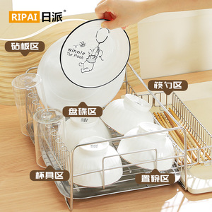 ริปาย ชั้นวางจานสแตนเลส ขนาด L พร้อมถาด ชั้นวางจานแห้งเร็ว ชั้นวางของในครัว รูปทรงสี่เหลี่ยม - Product Image 1