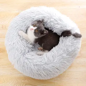 Tempat tidur kucing donat warna kustom lembut mewah bulat mewah tempat tidur hewan peliharaan anjing sejuk lucu untuk kucing