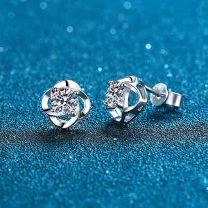 New Design S925 Sterling Silver Geometry Hollow Out Earrings Woman Fashion Jewelry Moissanite Studs Earrings For Women