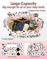 Sac fourre-tout en toile personnalisé, durable, pliable, imprimé de perles et de fleurs, avec fermeture éclair, imperméable, tendance, portable pour filles
