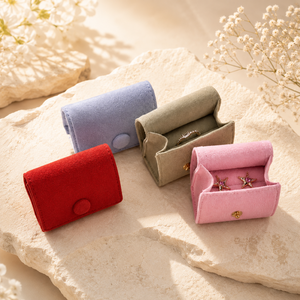 Custom Mini Velvet Durable Square Pattern Snap Button Jewelry Pouch <b>Ring</b> Earring <b>Storage</b> Bag Portable Travel Packaging - Product Image 1