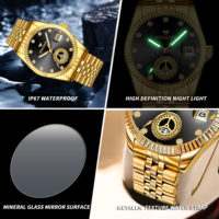 Montre-bracelet FNGEEN en or massif pour hommes d'âge mûr, montre à quartz pour les pères, avec aiguilles lumineuses