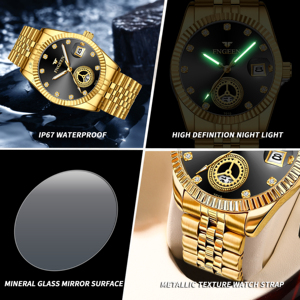 Reloj de Pulsera FNGEEN para Hombres Mayores, Dorado, de Cuarzo, con Manecillas Luminosas, Regalo para Padre - Product Image 6