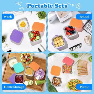 Small Easy Open Leak Proof Toddler Lunch Box 6oz Reusable Stainless Steel Snack <b>Containers</b> for Kids with Silicone Lids - Product Image 5