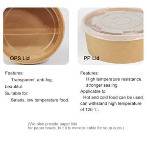Disposable Kraft Paper Salad <b>Bowl</b> PP/OPS <b>Lids</b> Fast Food Packaging Paper <b>Bowl</b> Plastic PP PET <b>Lids</b> for Food Container - Product Image 5