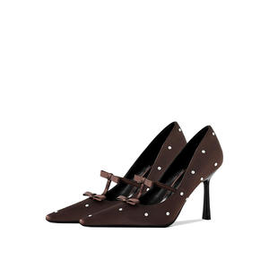 Escarpins très populaires Escarpins noirs et marron personnalisés avec strass bling Pointes à talons hauts Escarpins pour femmes élégantes françaises - Product Image 1