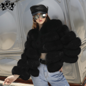 Janefur Giacca <span class=keywords><strong>Corta</strong></span> in Vera <span class=keywords><strong>Pelliccia</strong></span> di Volpe <span class=keywords><strong>Nera</strong></span> Premium per Donna, Alla Moda e Casual, 100% <span class=keywords><strong>Pelliccia</strong></span> - Product Image 4