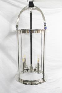 <span class=keywords><strong>Lustre</strong></span> suspendu en laiton nickelé poli XZ, 4 lumières, <span class=keywords><strong>cage</strong></span> en verre transparent, avec cordon en cuir tressé et poignée en cuir - Product Image 2