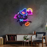 Lampu Neon LED Kucing Bulan Lucu yang Dipersonalisasi, Tahan Air, untuk Ruang Game Anak Perempuan & Perusahaan
