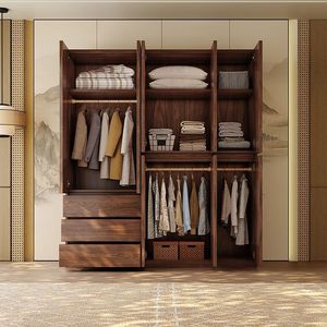Armoire en bois massif noyer noir, grand meuble de rangement pour chambre à coucher, usage domestique - Product Image 4