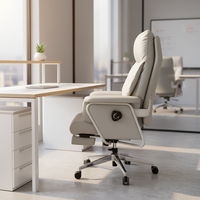 Chaise de bureau de direction moderne en cuir blanc à dossier haut |   Fauteuil inclinable à 180° pour la maison, le bureau et l'hôpital, idéal pour la pause déjeuner et la sieste