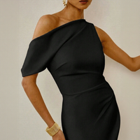 Robe de Cocktail Décontractée Noire Minimaliste de Luxe, Coupe Empire Moulante, Finition Satinée, Robe de Soirée Formelle OEM ODM