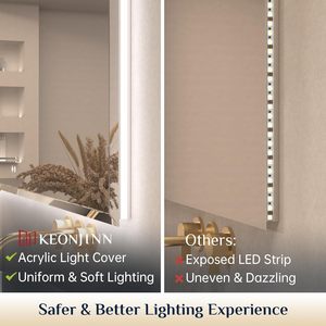 Miroir de salle de bain biseauté rétroéclairé par LED, 24 x 30 pouces, avec rétroéclairage, homologué UL, verre trempé sécurisé, 3 couleurs de lumière - Product Image 2