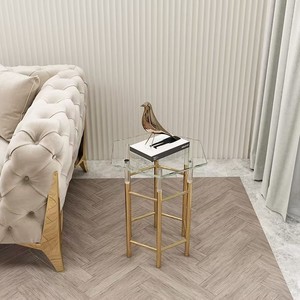Luxury Metal Coffee <strong>Table</strong>, Minimalist <strong>Clear</strong> Glass Side <strong>Table</strong>, Home Entryway <strong>Table</strong> and Living Room Set - Product Image 2