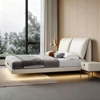 Minimalistisches Weißes Schwebendes Bett aus Weichleder mit Bewegungssensor-LED-Beleuchtung Modernes Gepolstertes Bettgestell für Hauptschlafzimmer