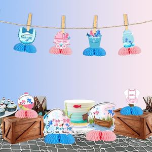 8 pièces Centres de table nid d'abeille Révélation du Sexe Poisson <span class=keywords><strong>Il</strong></span> ou Elle, Décorations de table Révélation du Sexe, Toppers de table Baby Shower - Product Image 3