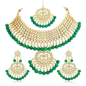 India Grosir Polki Antik India Perhiasan Pengantin Satu Gram Emas Set Perhiasan Berlapis Emas Grosir