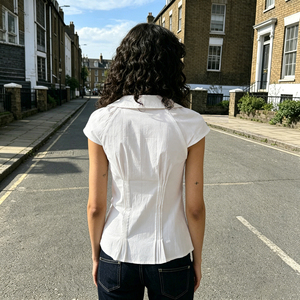 Blusa Babydoll Dulce y Linda con Solapa Asimétrica, Cintura Ajustada, Manga Corta, Color Sólido, Tejido Transpirable de Verano con Botones - Product Image 6