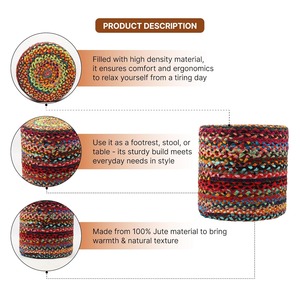 Most Selling Jute Ottoman Pouffe Handmade Round Floor Cushion <b>Footrest</b> for Boho Home Decoration Available For Sale - Product Image 5