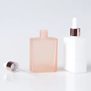 50ml Square Shaped Customized Color Spray Luxury Glass Dropper Bottle For Essential Oil Packaging