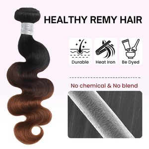 Paquetes de Cabello Humano Ondulado Marrón Ombre al por Mayor, Grueso 12A T1B/2/30 Castaño 3 Tonos Ombre - Product Image 6