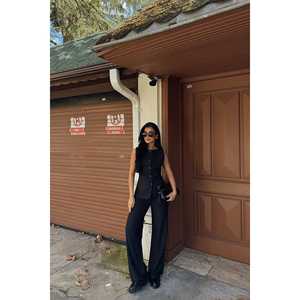 Ensemble haut et bas noir Lamarie pour femme avec ceinture à nouer, costume élégant pour femme - Product Image 6