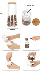 Nhựa Top với nắp tre lõi Gốm Hạt tiêu muối và gia vị Mill với 140ml lọ thủy tinh muối và hạt tiêu Máy xay - Product Image 3
