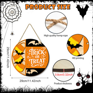 Letrero Redondo de Madera en Capas para Puerta de Halloween, Decoración para el Hogar con Diseño de Truco o Trato, Caramelo, Maíz y Murciélago, para Colgar en la Puerta Principal o Pared - Product Image 6