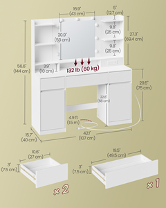 Table de maquillage moderne <span class=keywords><strong>VASAGLE</strong></span> blanche avec miroir <span class=keywords><strong>LED</strong></span>, tiroirs et rangements pour chambre à coucher - Product Image 2