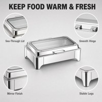 Ensemble de chauffe-plats de luxe en acier inoxydable doré avec couvercle en verre pour buffet, idéal pour hôtels, mariages, banquets, restaurants et traiteurs