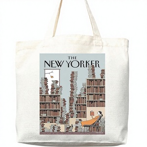 Bolsa de Lona con Diseño Estético de la <span class=keywords><strong>Portada</strong></span> de la Revista <span class=keywords><strong>New</strong></span> <span class=keywords><strong>Yorker</strong></span>, con Dos Asas y Patrón de Dibujos Animados - Product Image 1