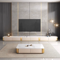 Meuble TV en bois massif de style italien, ultra long, avec panneaux en pierre, écologique, durable, haut de gamme, pour salon