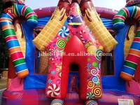 Cabane à sucre gonflable colorée videur maison crème glacée gonflable saut bonbons terre Combo