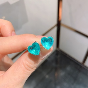 Wholesale Heart Cut 20*20mm Paraiba Cubic Zirconia Elegant Necklace <b>Earrings</b> Set Eco-friendly Copper Nice Jewelry Set - Product Image 5