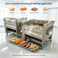 Laveuse industrielle à brosses pour légumes, machine à laver et peler les pommes de terre, les patates douces et le gingembre en acier inoxydable 304